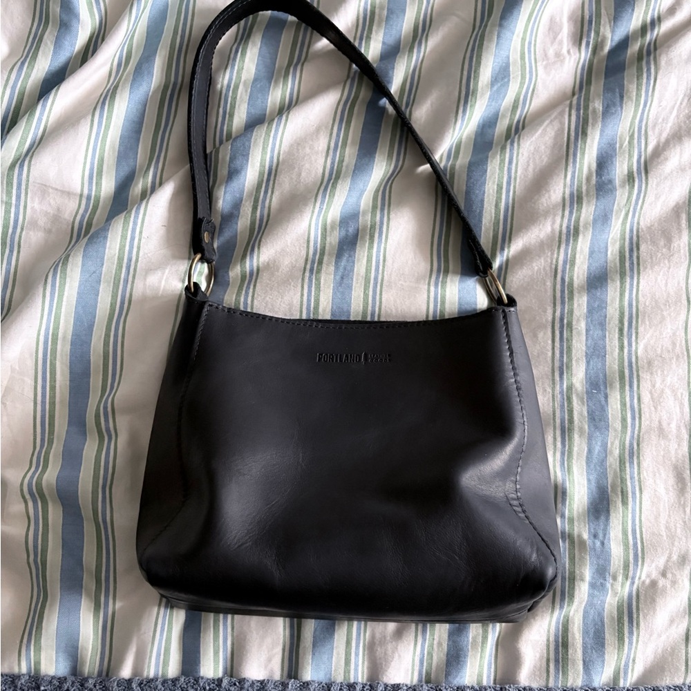 Portland Leather Black Triangle Shoulder Bag